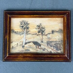 O. Thacker Paperbark Art Australia Landscape wooden Brown Frame 5.5"x4"